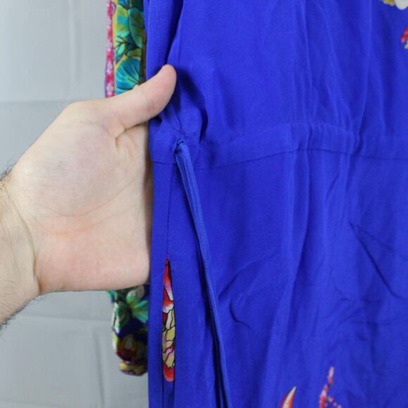 Johnny Was Dress Large Tiered Maxi Victoria Scarf Blue Silk Floral Boho Artsy - Picture 10 of 14